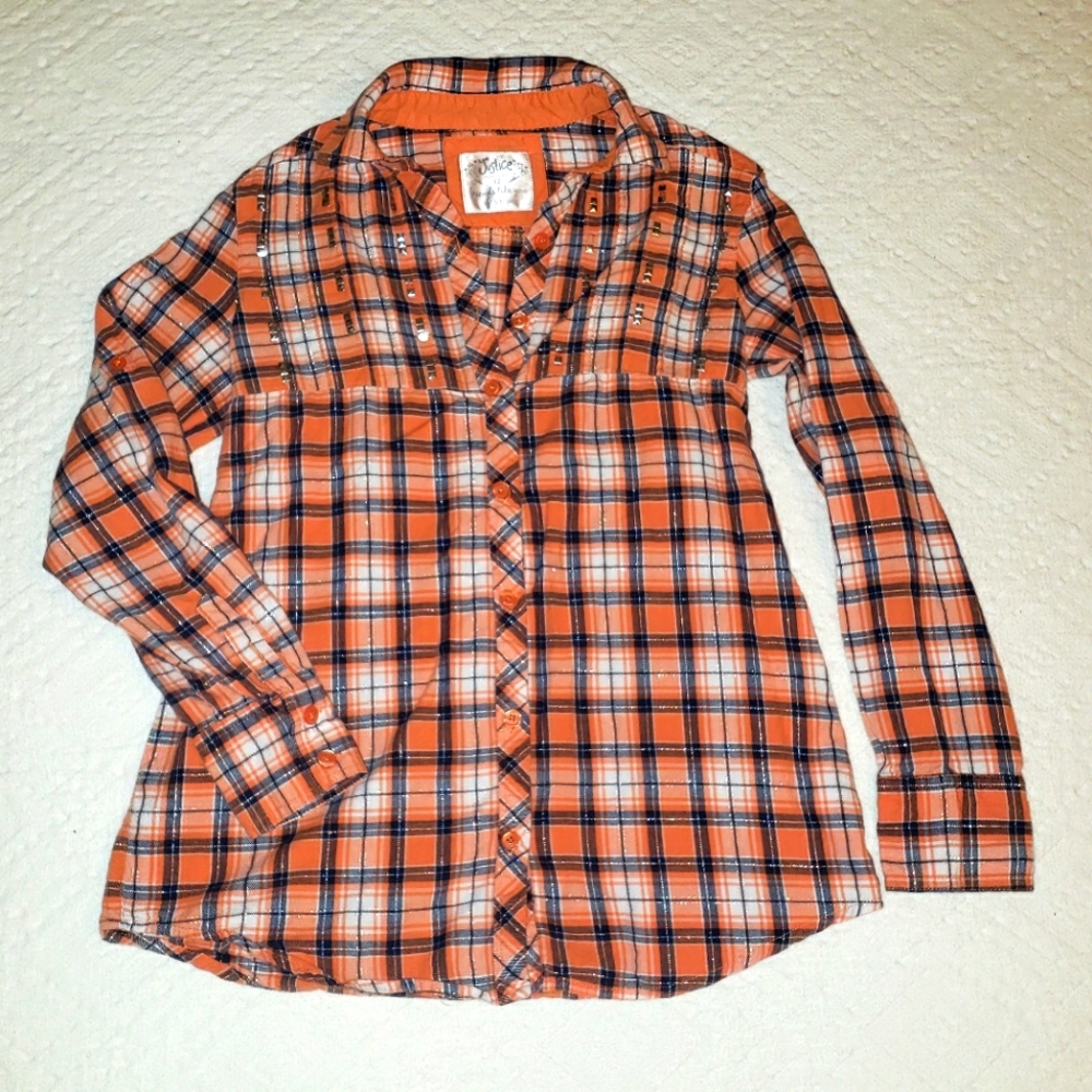 Justice plaid long sleeve, tie back, 12